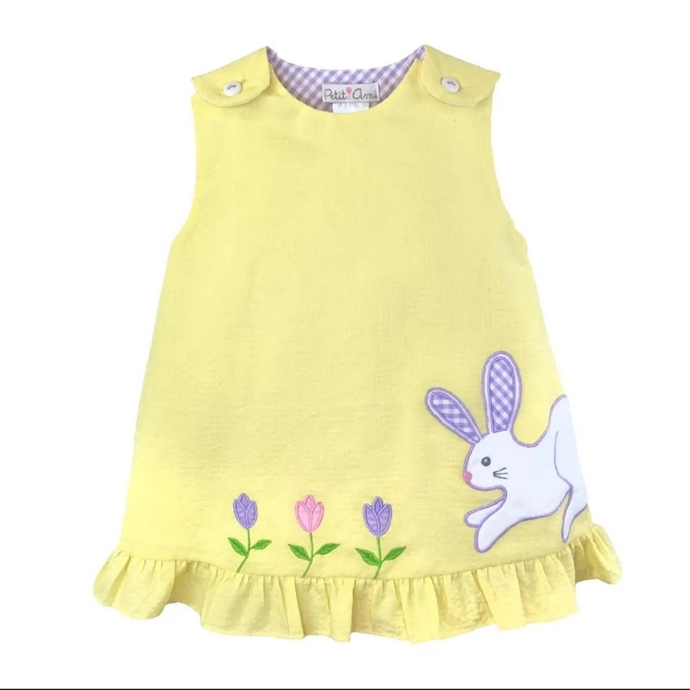 NWT Petit Ami Yellow Sun Dress with Bunny and Flower Appliques